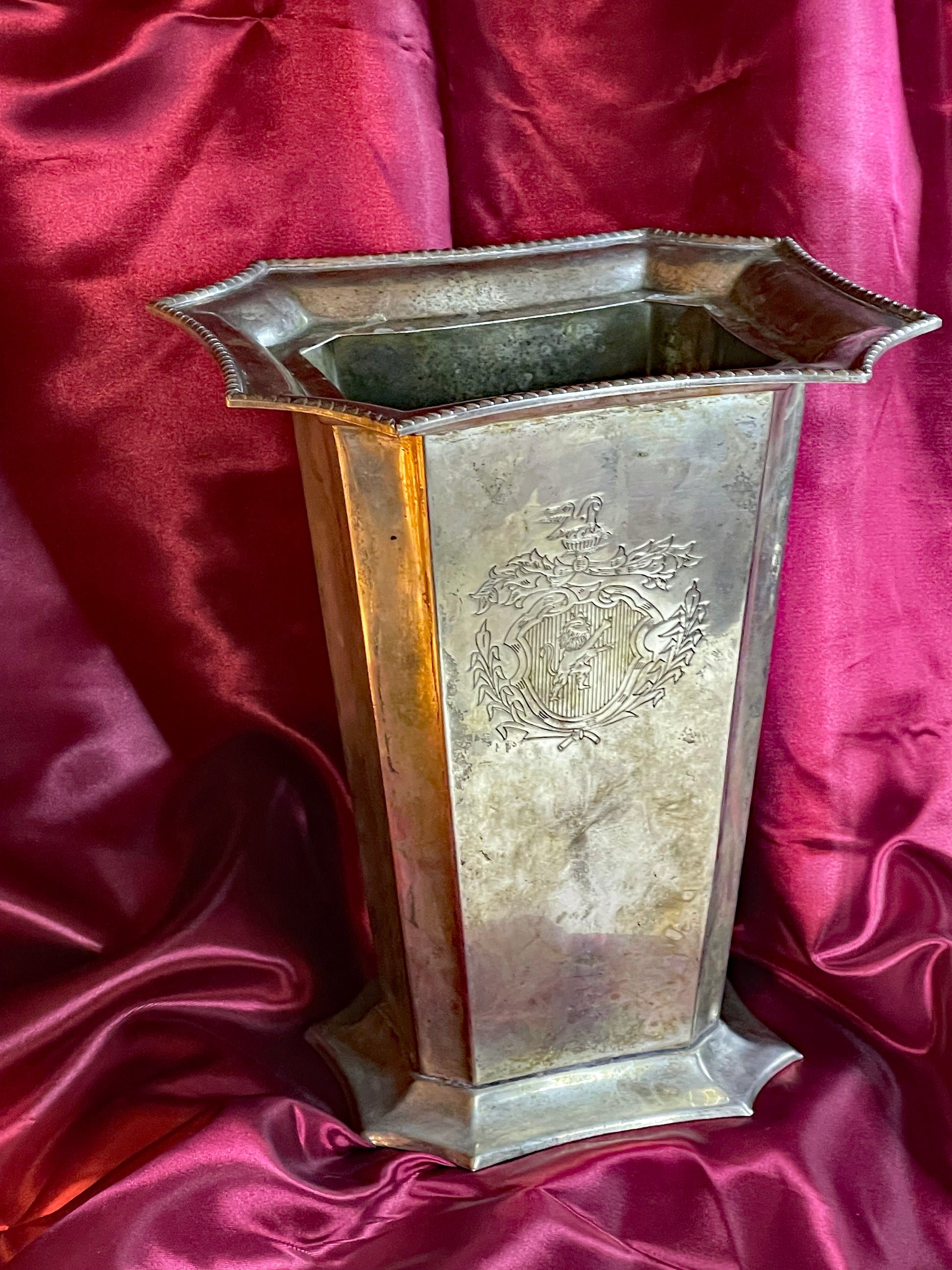 English Art Deco hotel silver champagne cooler, alternate front view