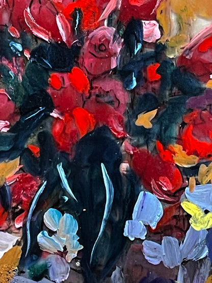 Original On-Glass Tulip Painting by João A. Martinez – Vibrant Floral Artwork, Framed (31 × 36 cm)