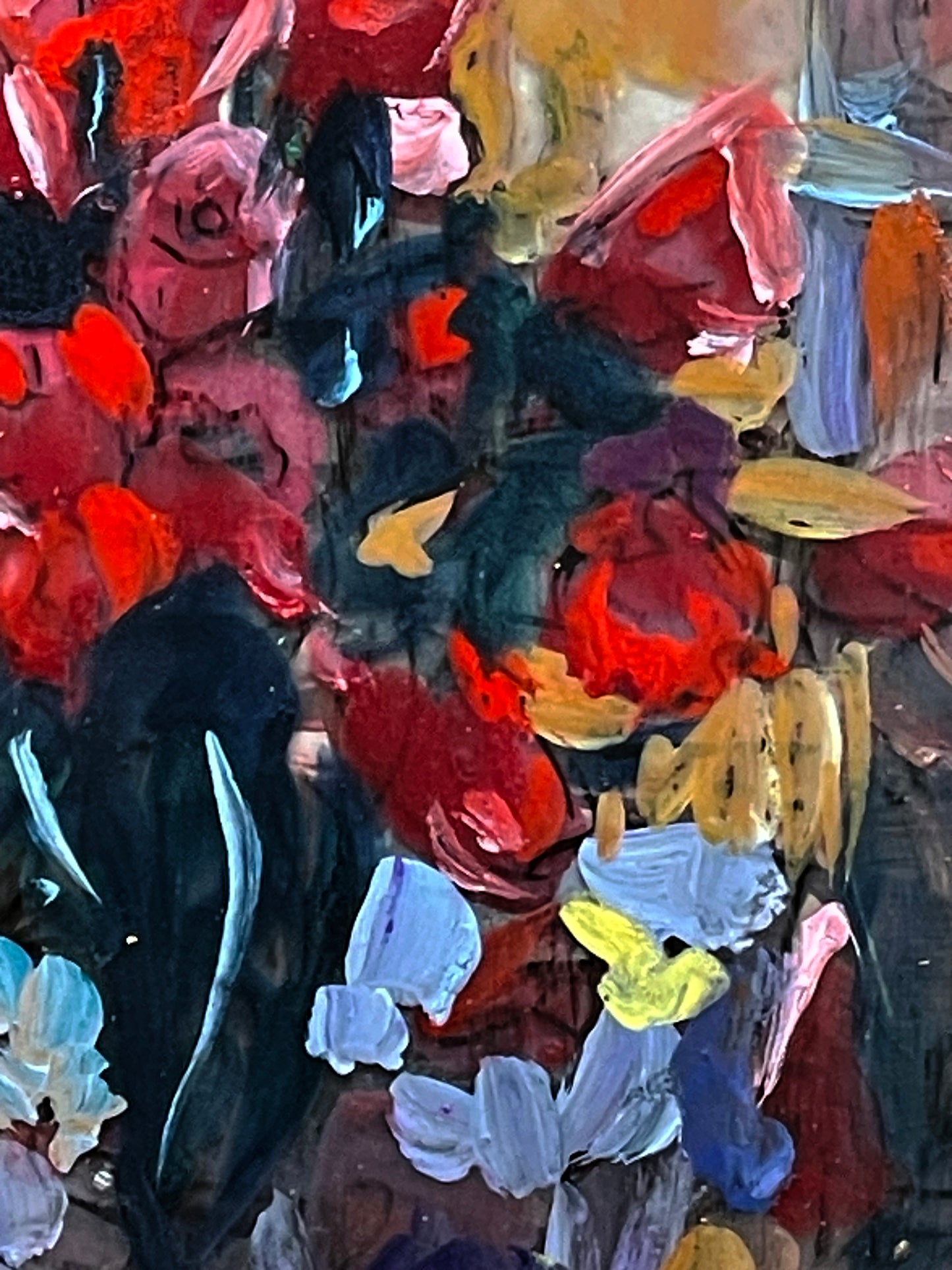 Original On-Glass Tulip Painting by João A. Martinez – Vibrant Floral Artwork, Framed (31 × 36 cm)