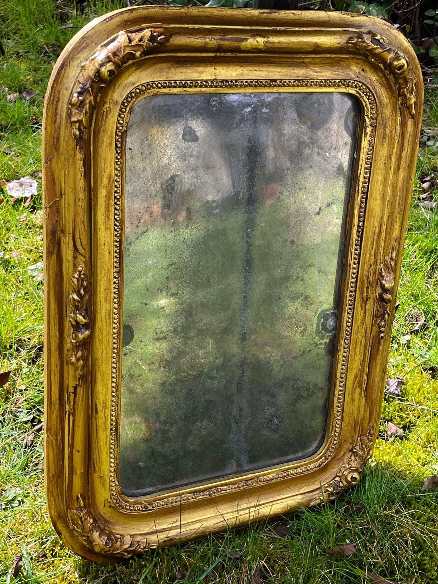 [SOLD] 19th Century French Gilded Mirror with Silvered Glass Patina – Louis Philippe Style