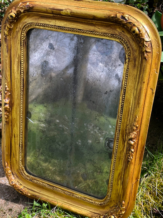 [SOLD] 19th Century French Gilded Mirror with Silvered Glass Patina – Louis Philippe Style