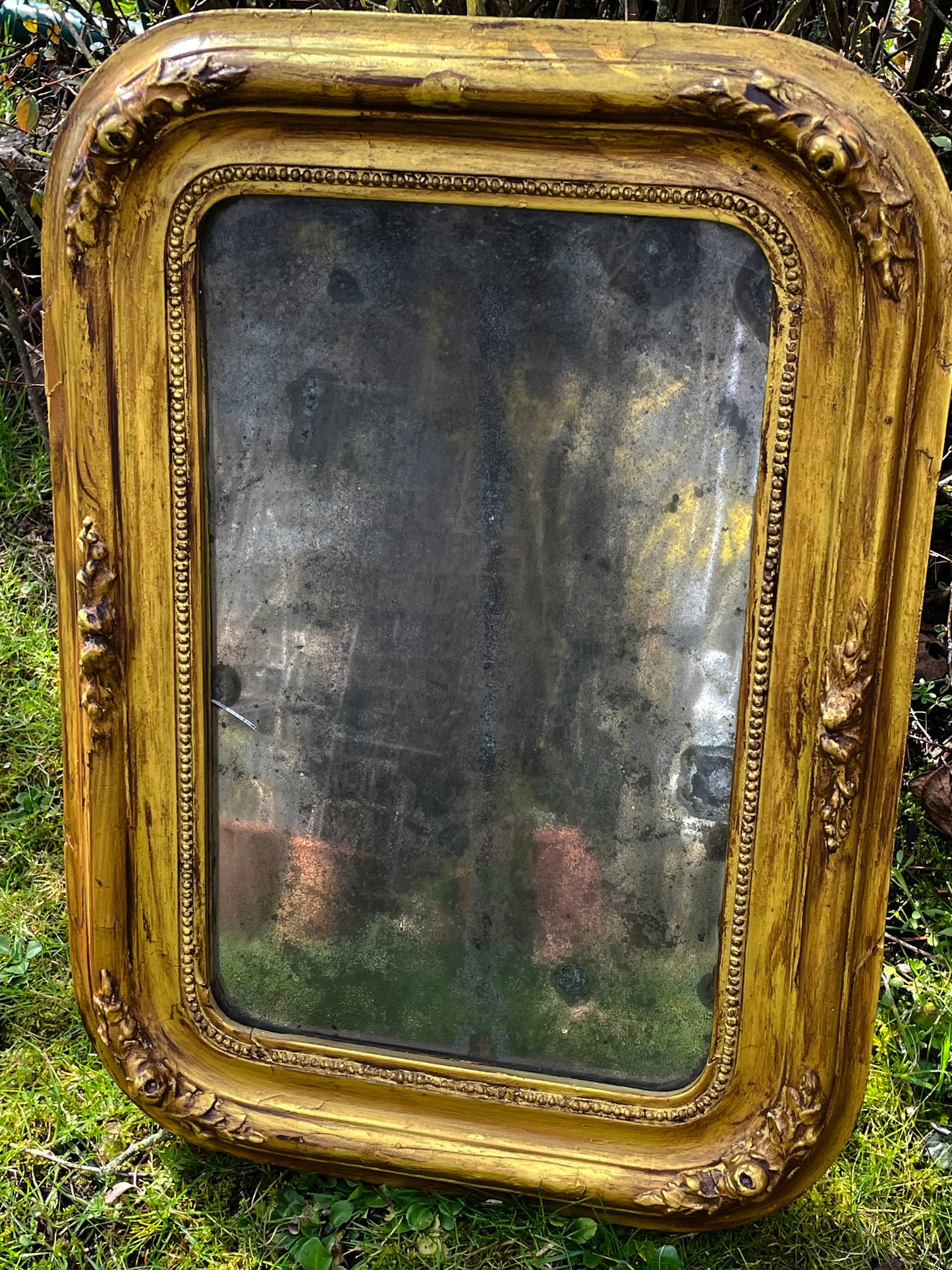 [SOLD] 19th Century French Gilded Mirror with Silvered Glass Patina – Louis Philippe Style