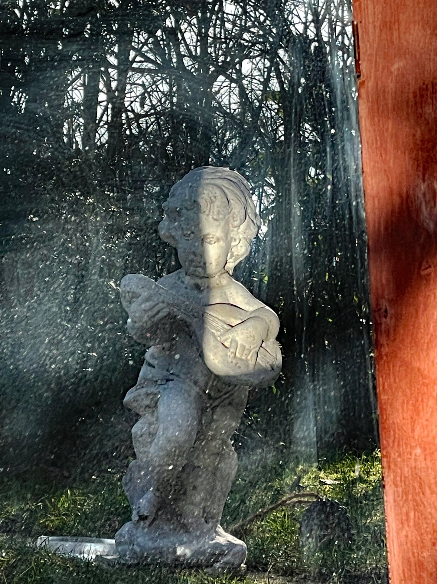 Handcrafted Malaysian Mirror Cabinet with Painted Wing Doors – Folk Art Mirror with Brass Details