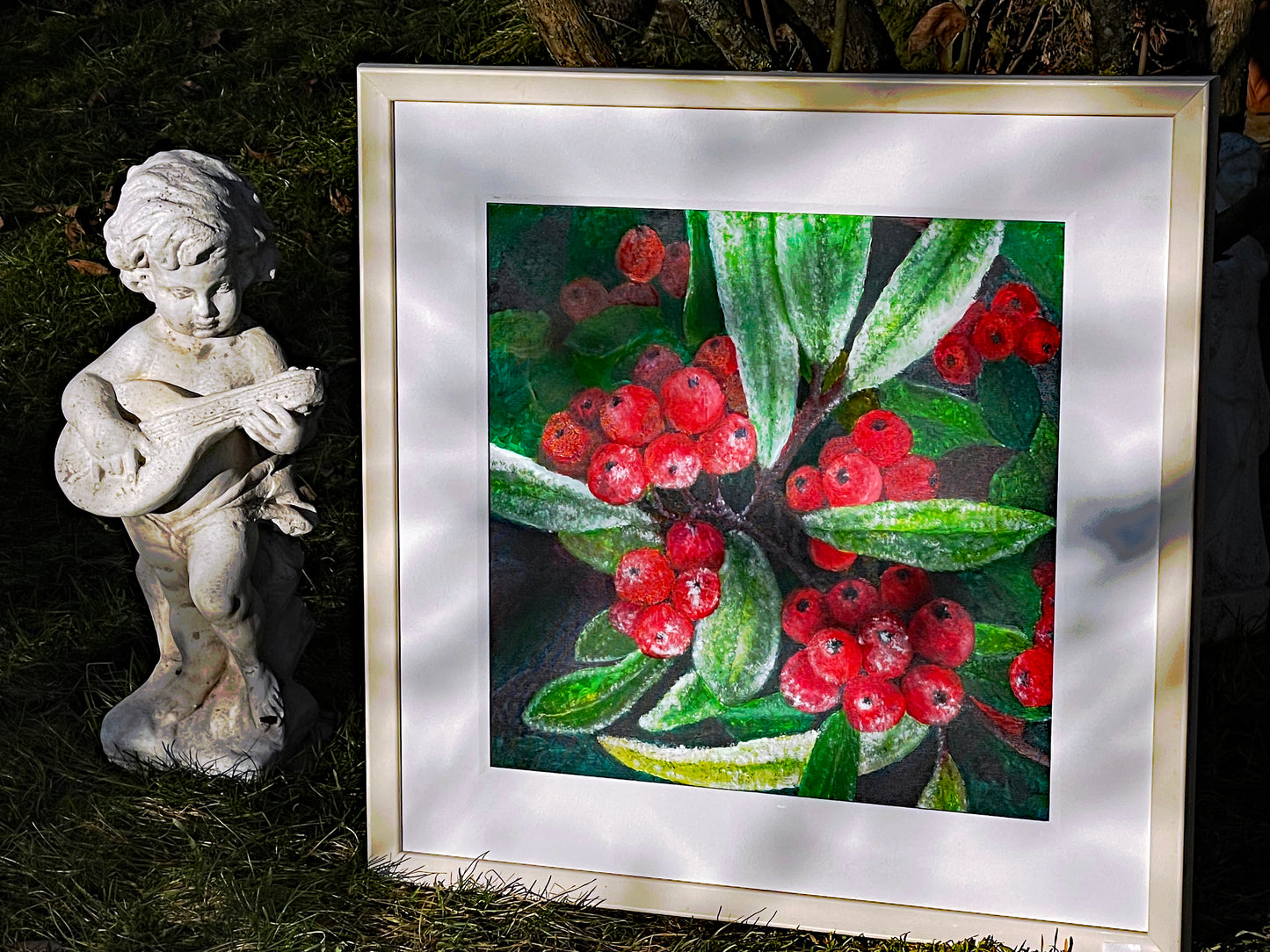 Pair of Original Floral Oil Paintings on Canvas – Large Decorative Botanical Artworks in White Frames