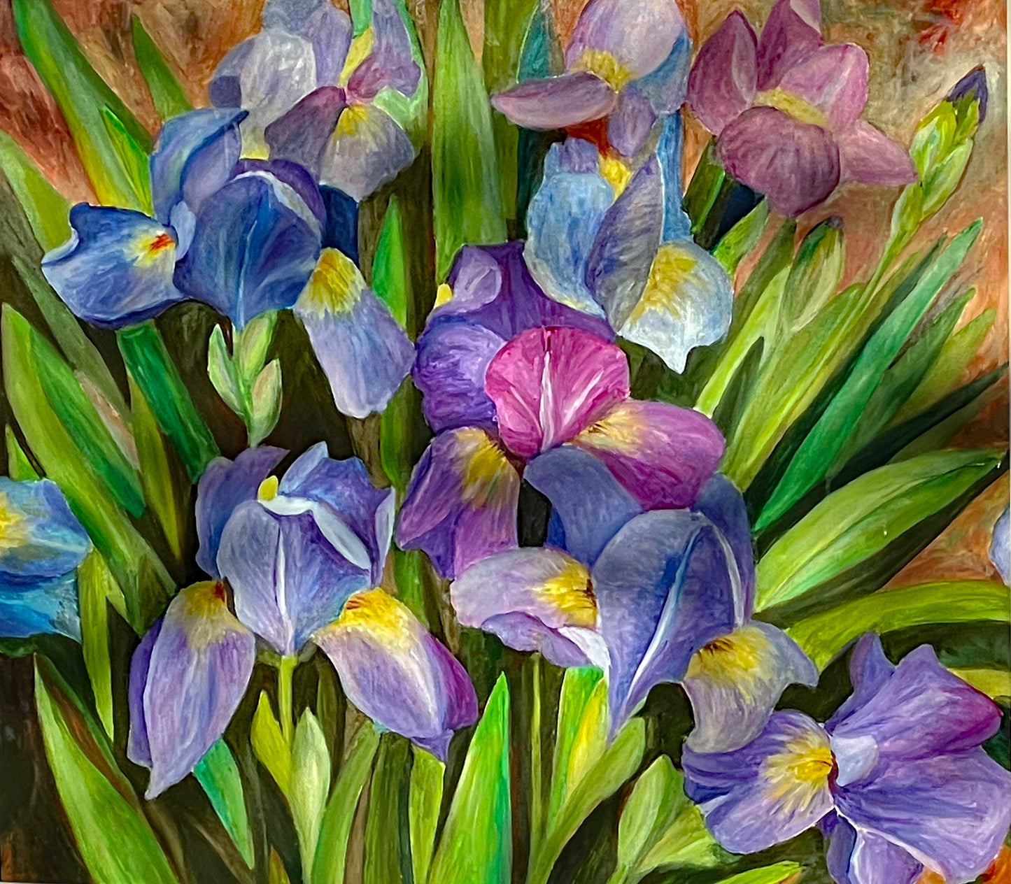 Pair of Original Floral Oil Paintings on Canvas – Large Decorative Botanical Artworks in White Frames