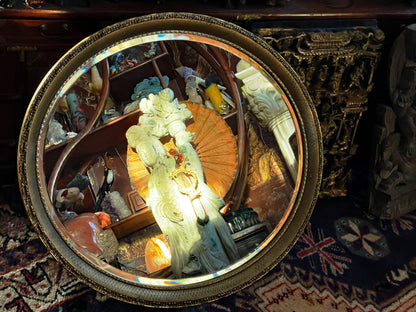 Antique Oval Faceted Crystal Mirror with Ornate Gilt Frame – Hand-Chiselled Decorative Frame, 56 × 66 cm