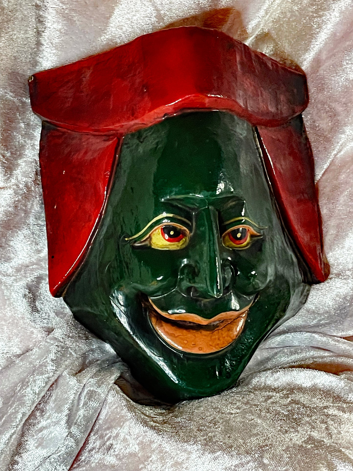 🎭 Antique Japanese Kyōgen Mask — Demé School Kaminari/Kappa Spirit, 19th Century Hand-Carved Wood with Urushi Lacquer