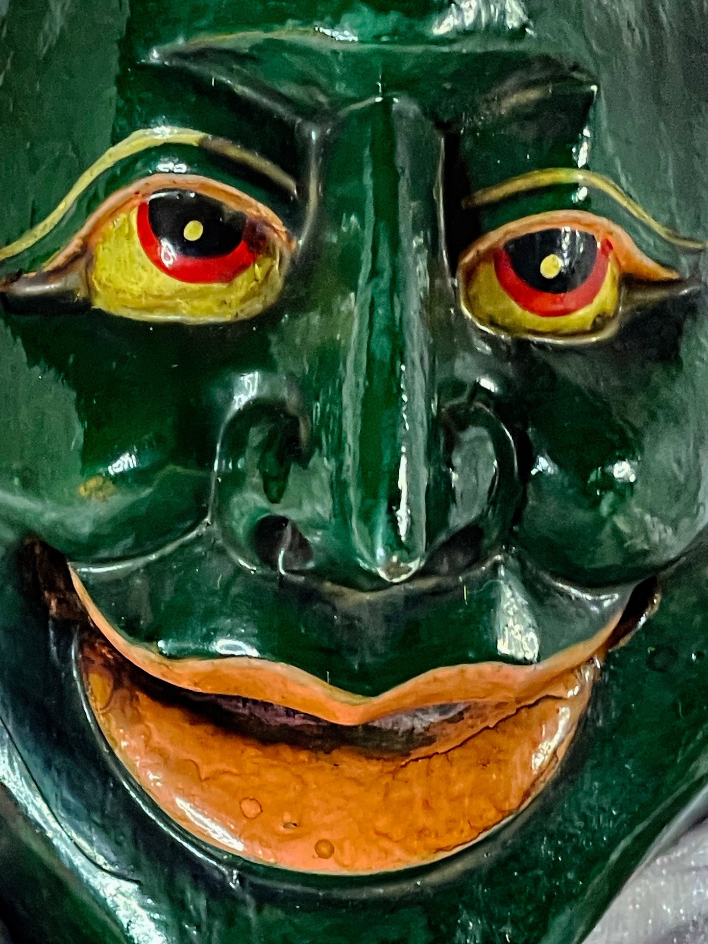 🎭 Antique Japanese Kyōgen Mask — Demé School Kaminari/Kappa Spirit, 19th Century Hand-Carved Wood with Urushi Lacquer