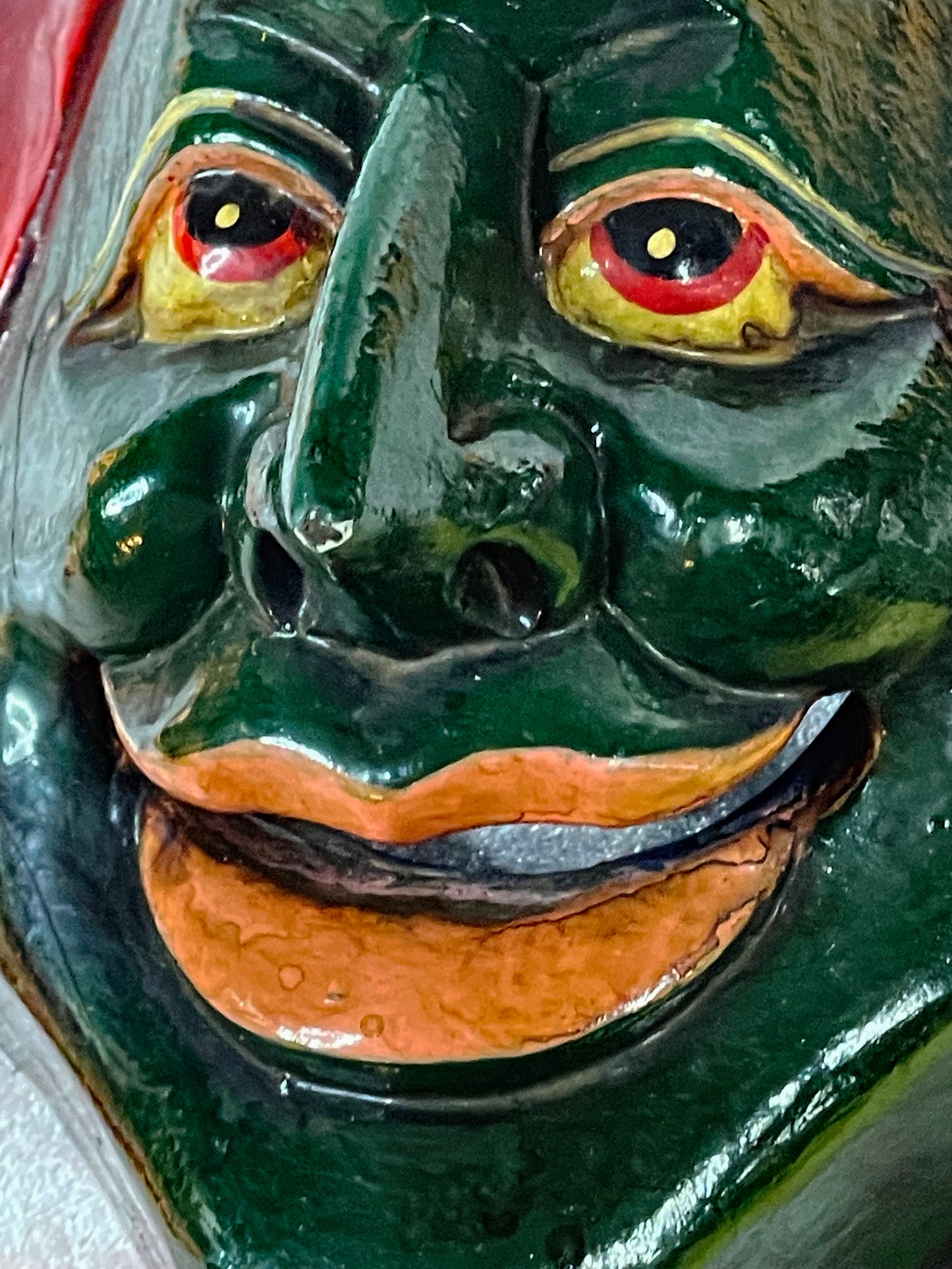 🎭 Antique Japanese Kyōgen Mask — Demé School Kaminari/Kappa Spirit, 19th Century Hand-Carved Wood with Urushi Lacquer