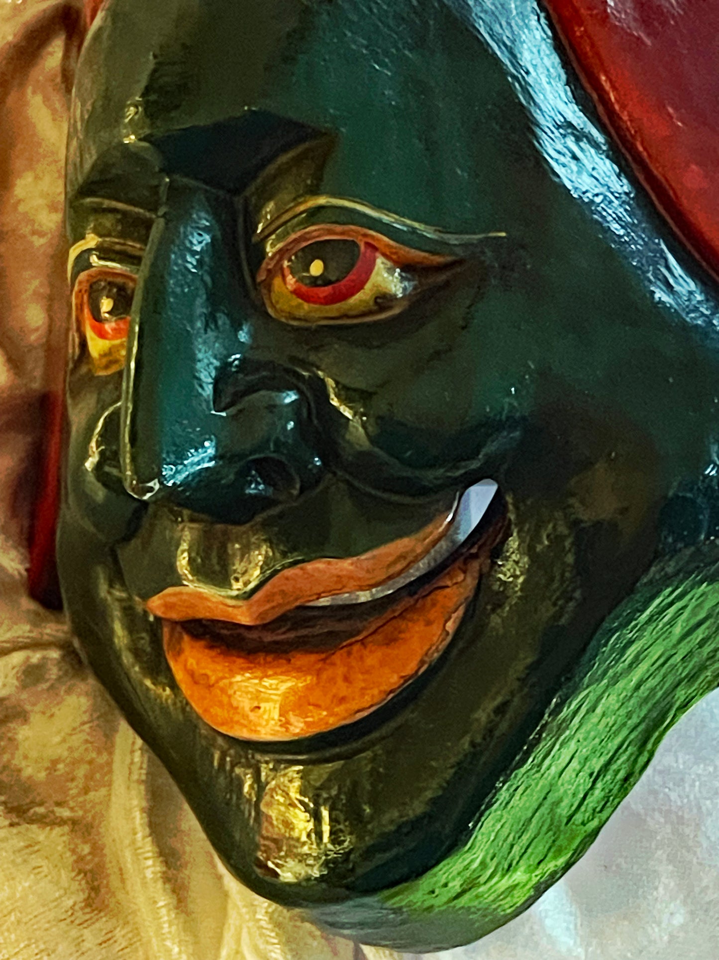 🎭 Antique Japanese Kyōgen Mask — Demé School Kaminari/Kappa Spirit, 19th Century Hand-Carved Wood with Urushi Lacquer