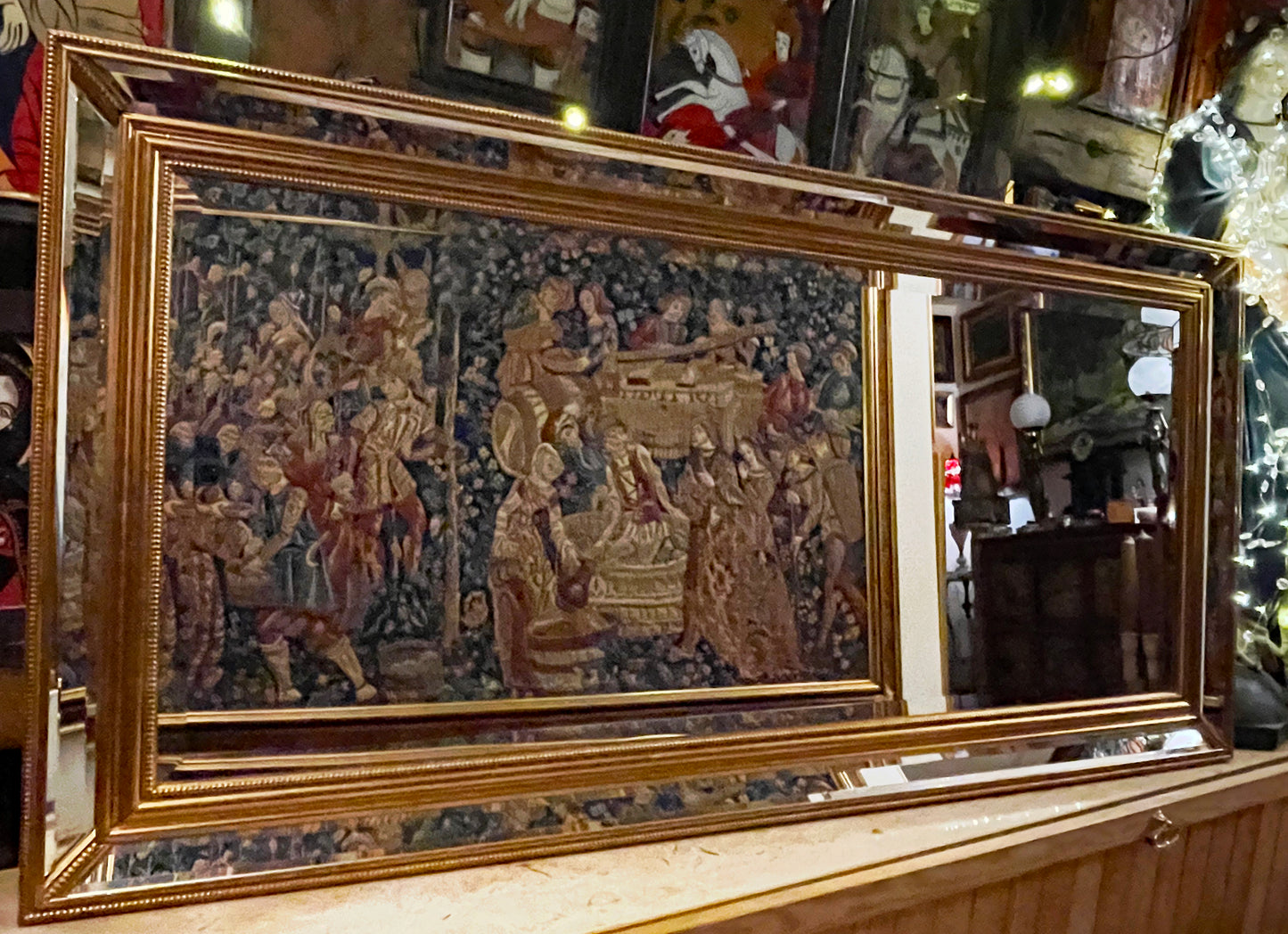Large Vintage Crystal Wall Mirror with Ornate Gilt Frame, Faceted Bevelled Glass, 149 cm