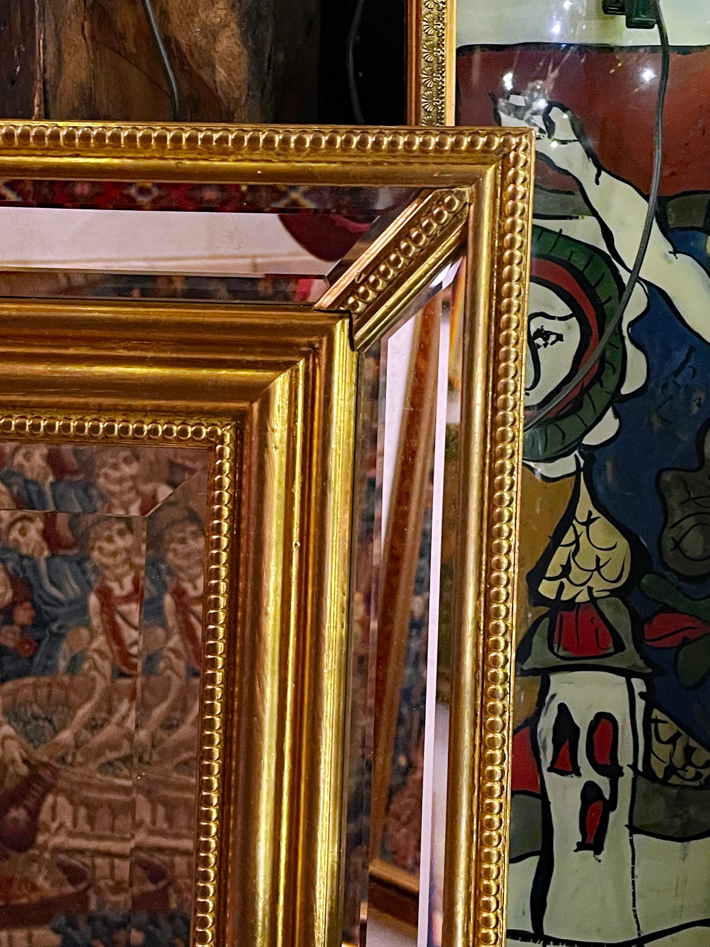 Large Vintage Crystal Wall Mirror with Ornate Gilt Frame, Faceted Bevelled Glass, 149 cm