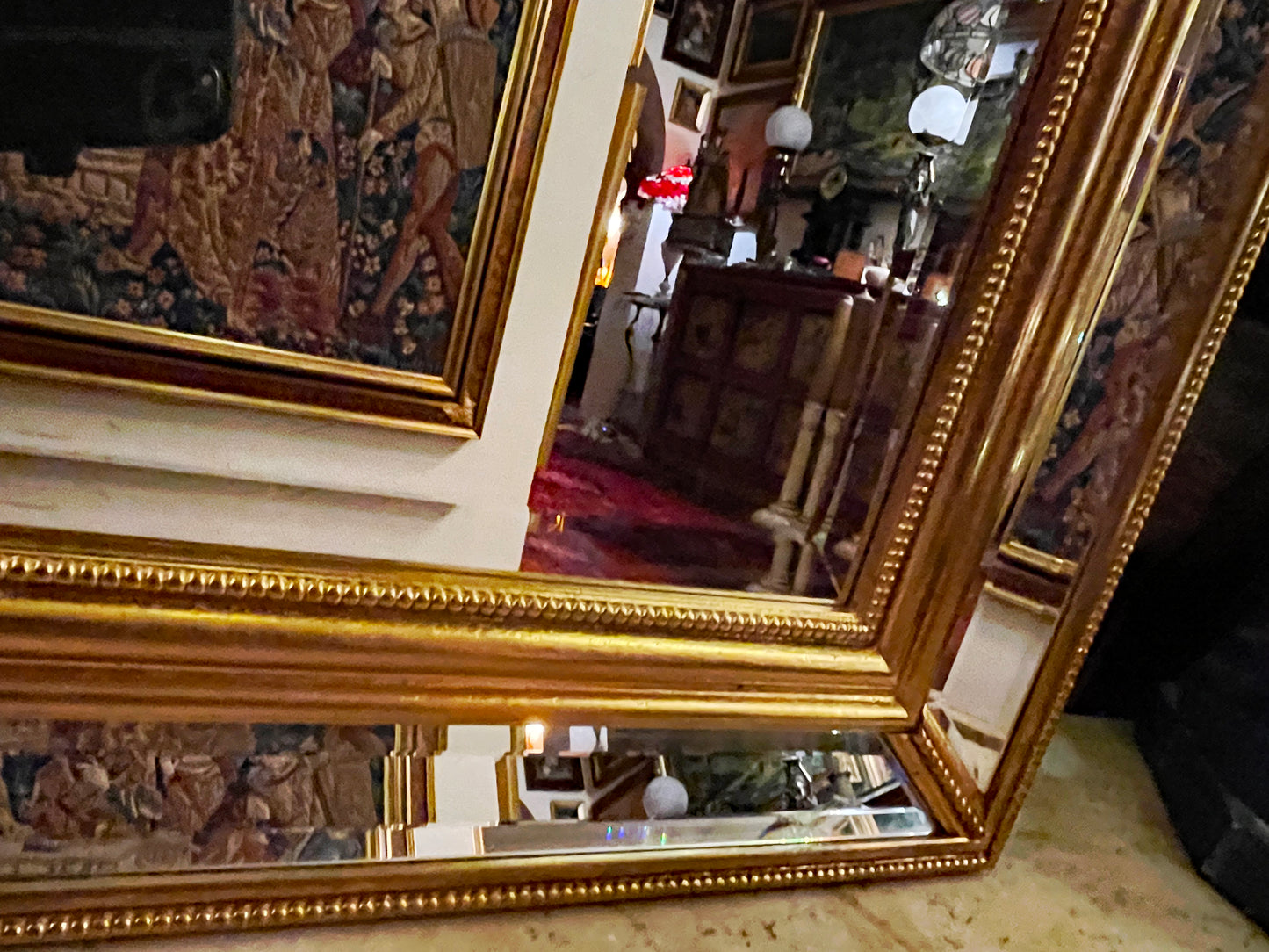 Large Vintage Crystal Wall Mirror with Ornate Gilt Frame, Faceted Bevelled Glass, 149 cm