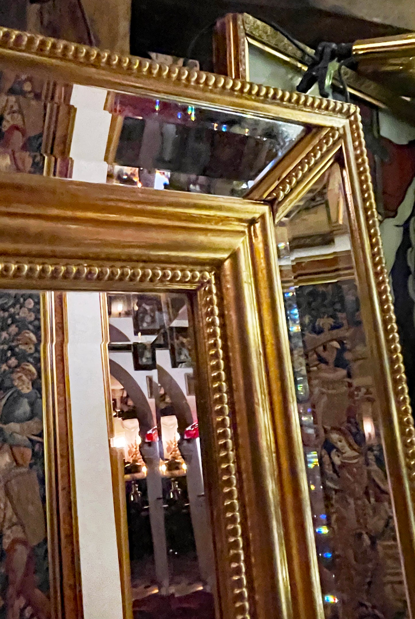 Large Vintage Crystal Wall Mirror with Ornate Gilt Frame, Faceted Bevelled Glass, 149 cm