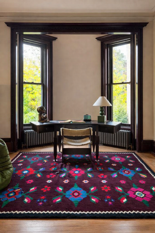 Handwoven Transylvanian Folk Rug (1990s) – Organic Wool Floral Kilim, Romanian Heritage Textile, 220 × 140 cm