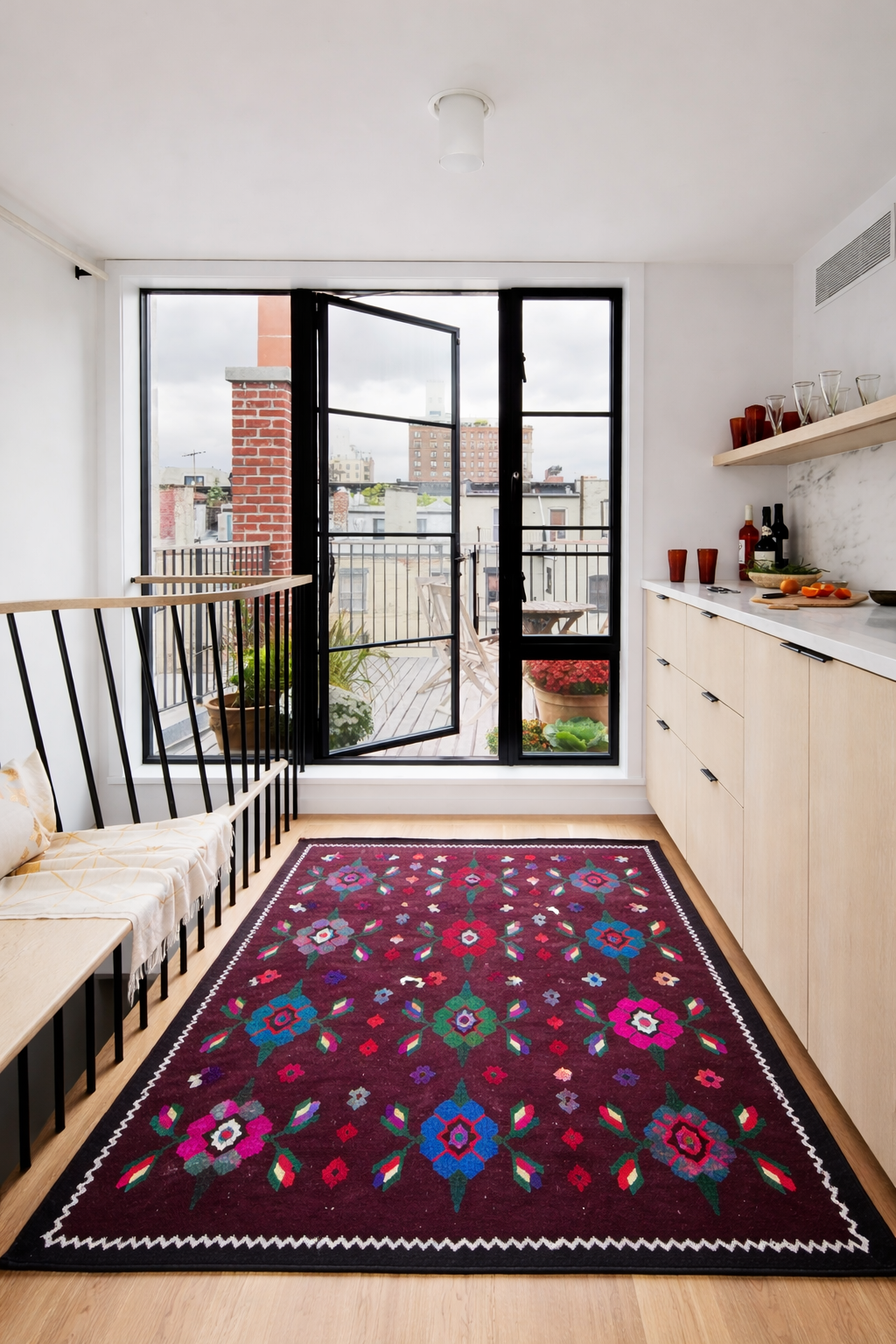 Handwoven Transylvanian Folk Rug (1990s) – Organic Wool Floral Kilim, Romanian Heritage Textile, 220 × 140 cm