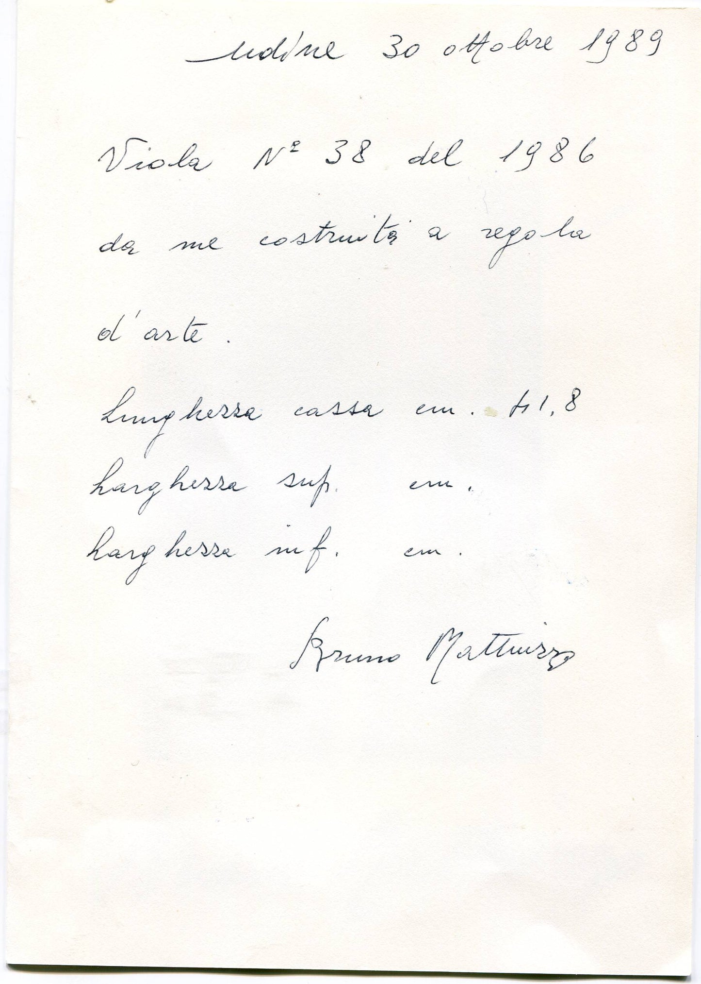 Fine Italian Viola by Bruno Mattiuzzo – with Certificate