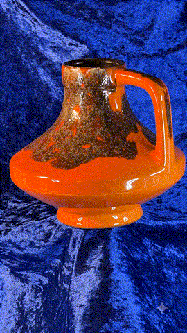 JOPEKO UFO Design Handled Vase Orange Lava 1970s West Germany Ceramic Space Age Fat Lava Collectible